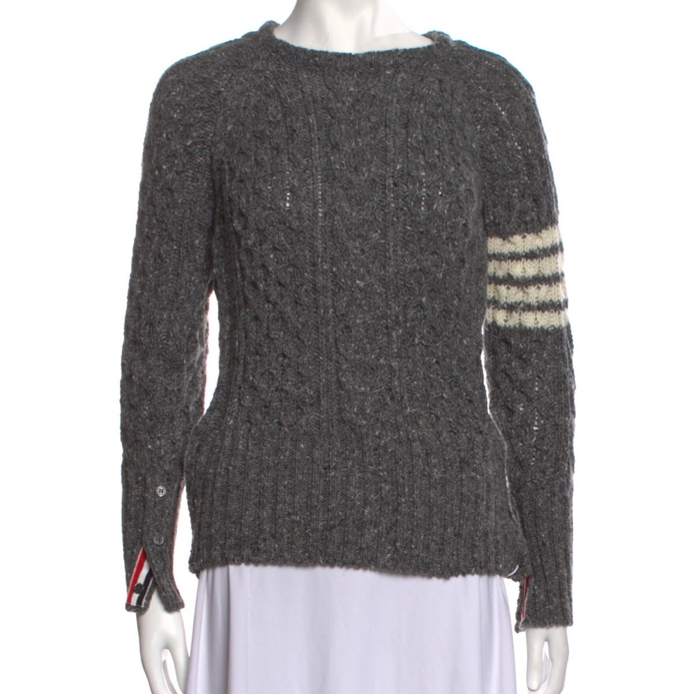 Thom Browne Gray Cable Knit Sweater Wool